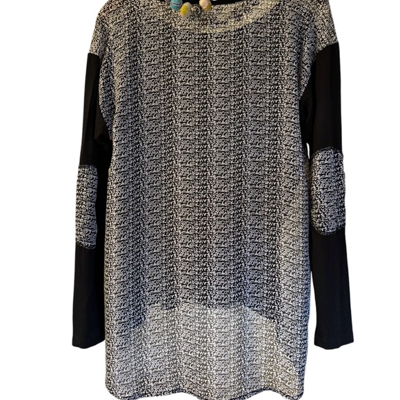 happening in the present Long Sleeve Patch Elbow Semi Sheer Soft High Low Top - Picture 1 of 5
